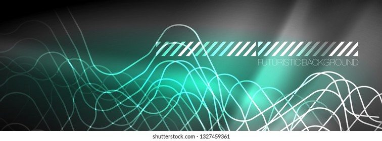 Líneas abstractas de neón brillante, plantilla tecno futurista, ilustración vectorial