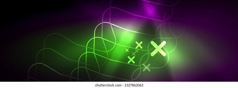 Glowing neon abstract lines, techno futuristic template, vector illustration