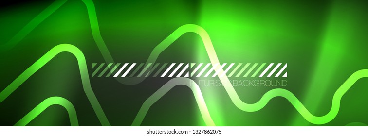 Líneas abstractas de neón brillante, plantilla tecno futurista, ilustración vectorial