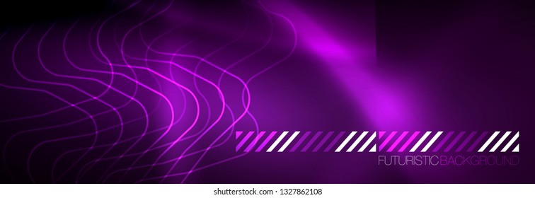 Glowing neon abstract lines, techno futuristic template, vector illustration