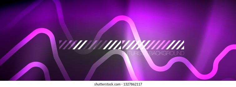 Glowing neon abstract lines, techno futuristic template, vector illustration