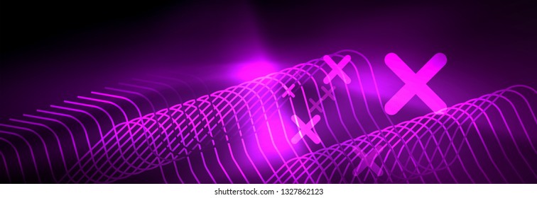 Líneas abstractas de neón brillante, plantilla tecno futurista, ilustración vectorial