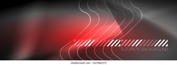 Glowing neon abstract lines, techno futuristic template, vector illustration