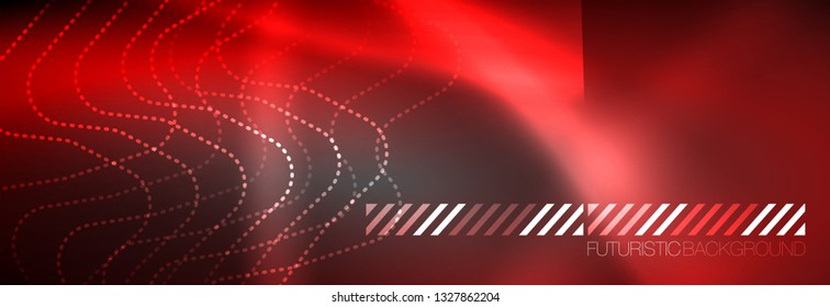 Glowing neon abstract lines, techno futuristic template, vector illustration