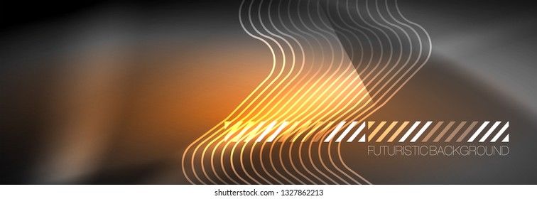 Glowing neon abstract lines, techno futuristic template, vector illustration