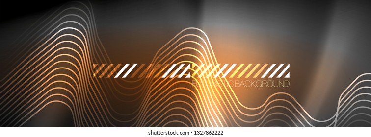 Glowing neon abstract lines, techno futuristic template, vector illustration