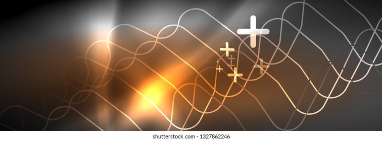 Glowing neon abstract lines, techno futuristic template, vector illustration