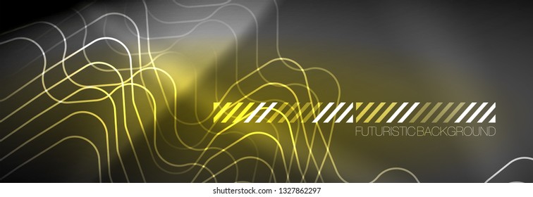 Glowing neon abstract lines, techno futuristic template, vector illustration