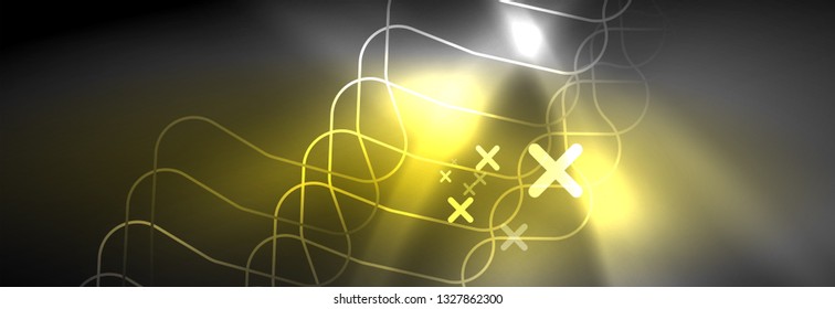 Glowing neon abstract lines, techno futuristic template, vector illustration