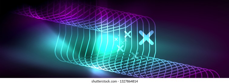 Líneas abstractas de neón brillante, plantilla tecno futurista, ilustración vectorial