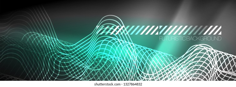 Glowing neon abstract lines, techno futuristic template, vector illustration