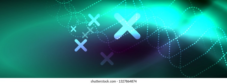 Glowing neon abstract lines, techno futuristic template, vector illustration