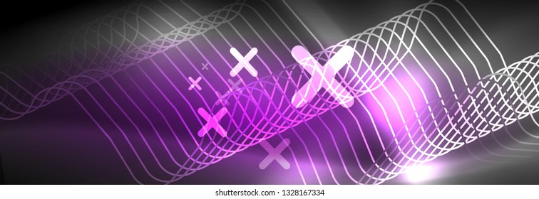 Glowing neon abstract lines, techno futuristic template, vector illustration