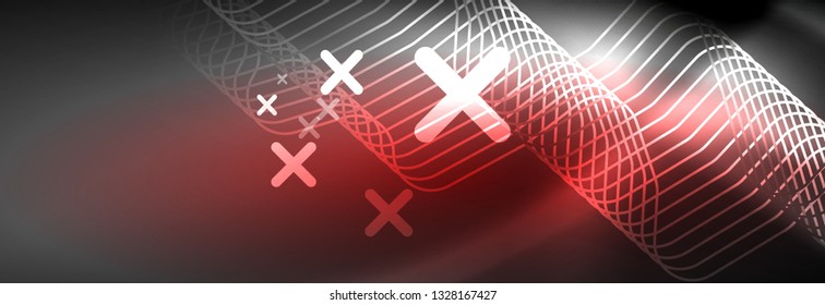 Glowing neon abstract lines, techno futuristic template, vector illustration