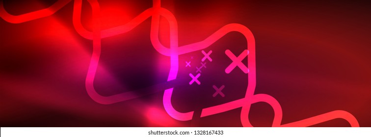 Glowing neon abstract lines, techno futuristic template, vector illustration