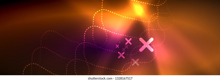 Glowing neon abstract lines, techno futuristic template, vector illustration
