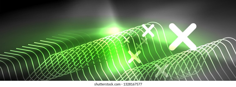 Glowing neon abstract lines, techno futuristic template, vector illustration