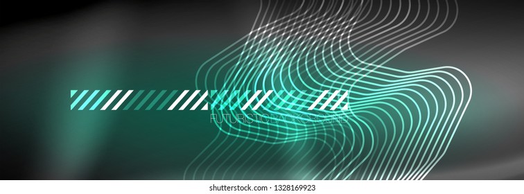 Glowing neon abstract lines, techno futuristic template, vector illustration