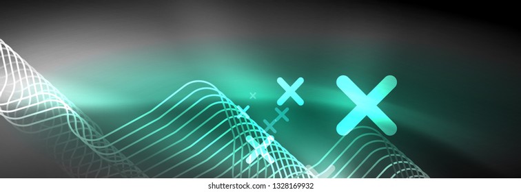 Glowing neon abstract lines, techno futuristic template, vector illustration