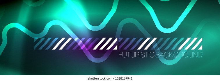 Leuchtende abstrakte Neon-Linien, techno-futuristische Vorlage, Vektorgrafik