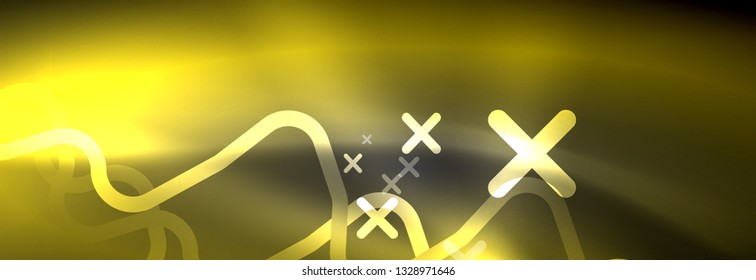 Glowing neon abstract lines, techno futuristic template, vector illustration