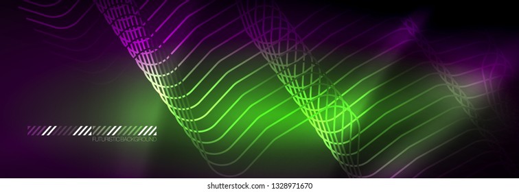 Líneas abstractas de neón brillante, plantilla tecno futurista, ilustración vectorial
