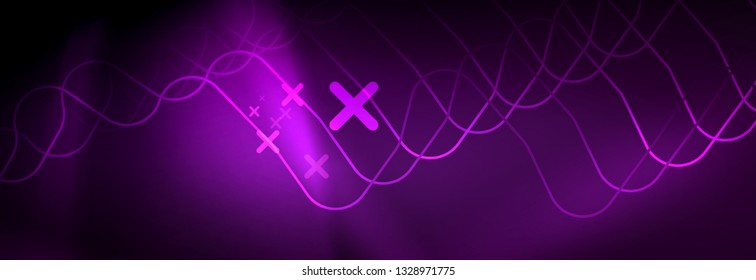 Glowing neon abstract lines, techno futuristic template, vector illustration