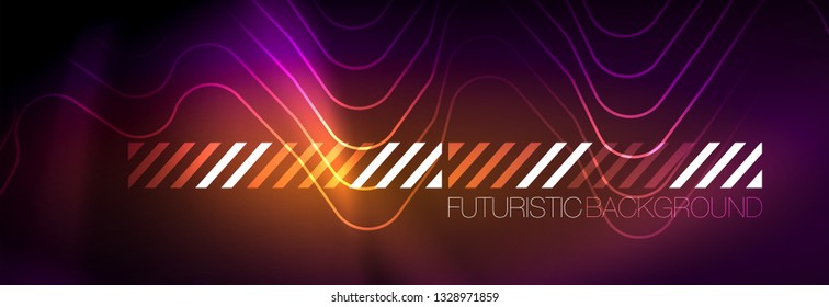 Líneas abstractas de neón brillante, plantilla tecno futurista, ilustración vectorial