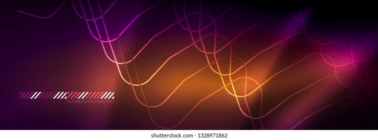 Glowing neon abstract lines, techno futuristic template, vector illustration