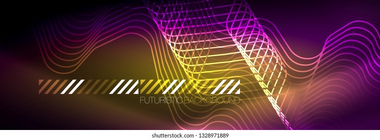 Leuchtende abstrakte Neon-Linien, techno-futuristische Vorlage, Vektorgrafik