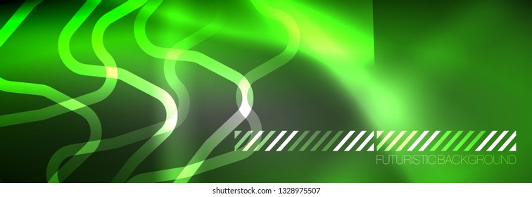 Líneas abstractas de neón brillante, plantilla tecno futurista, ilustración vectorial