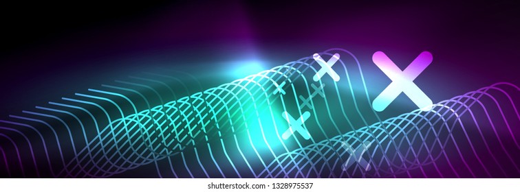 Glowing neon abstract lines, techno futuristic template, vector illustration