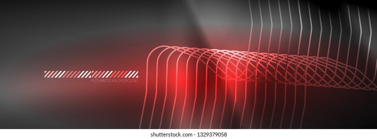 Glowing neon abstract lines, techno futuristic template, vector illustration