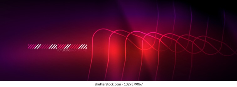 Líneas abstractas de neón brillante, plantilla tecno futurista, ilustración vectorial