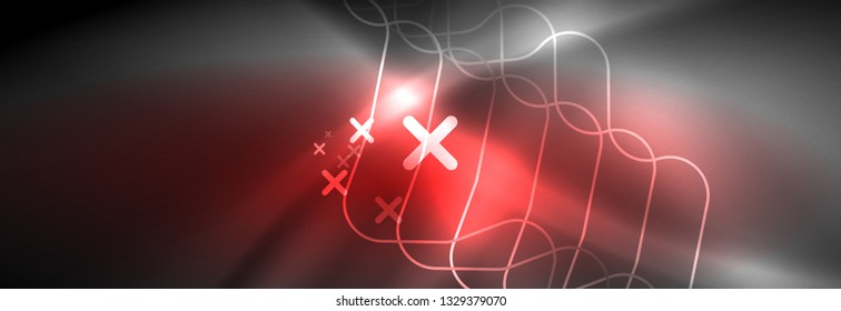 Glowing neon abstract lines, techno futuristic template, vector illustration