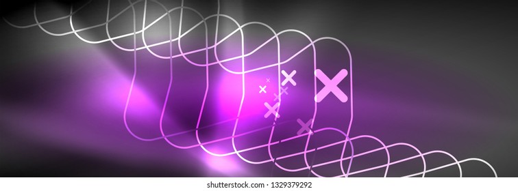 Glowing neon abstract lines, techno futuristic template, vector illustration