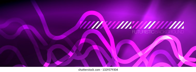 Líneas abstractas de neón brillante, plantilla tecno futurista, ilustración vectorial