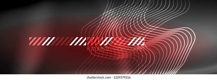 Glowing neon abstract lines, techno futuristic template, vector illustration