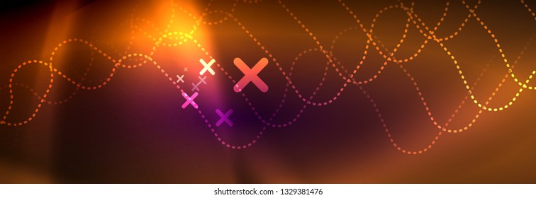 Glowing neon abstract lines, techno futuristic template, vector illustration