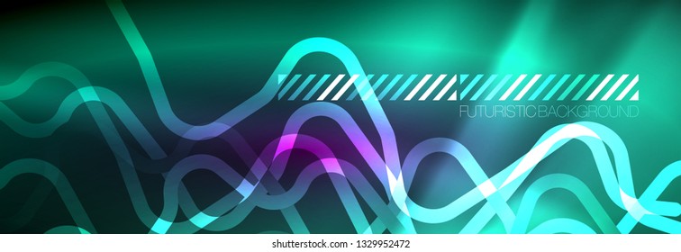 Líneas abstractas de neón brillante, plantilla tecno futurista, ilustración vectorial