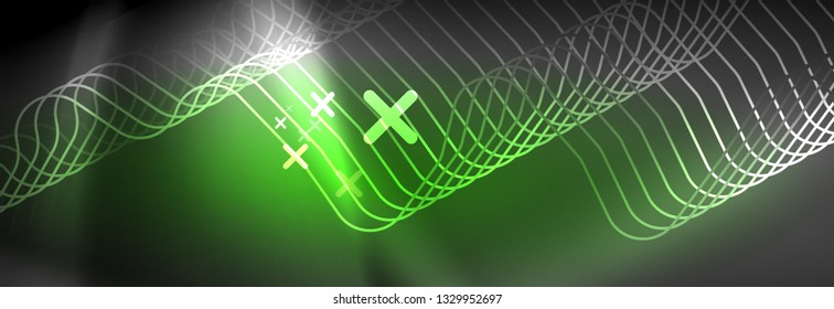 Glowing neon abstract lines, techno futuristic template, vector illustration