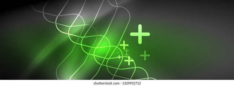 Glowing neon abstract lines, techno futuristic template, vector illustration