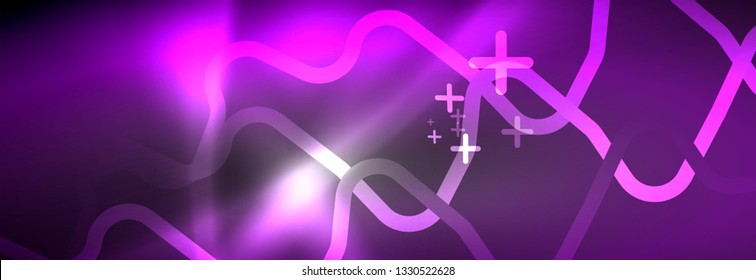 Glowing neon abstract lines, techno futuristic template, vector illustration