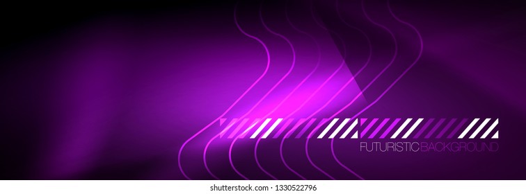 Glowing neon abstract lines, techno futuristic template, vector illustration