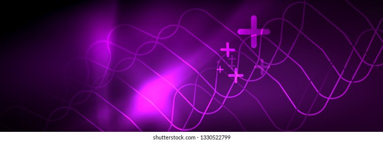 Glowing neon abstract lines, techno futuristic template, vector illustration