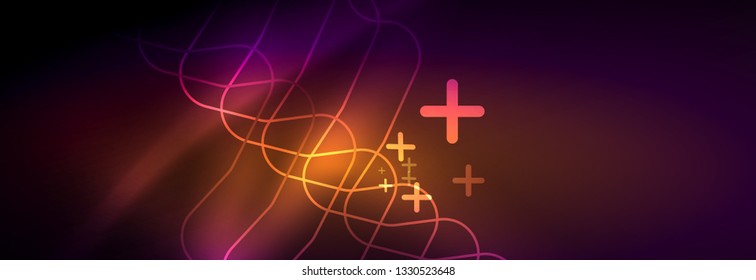 Glowing neon abstract lines, techno futuristic template, vector illustration