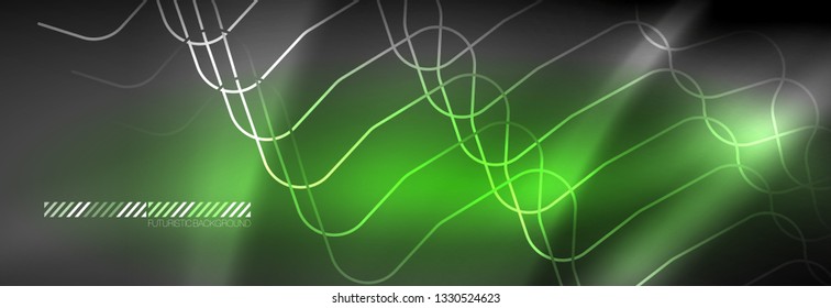 Linhas abstratas de néon brilhantes, modelo futurista de techno, ilustração vetorial