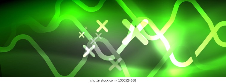 Líneas abstractas de neón brillante, plantilla tecno futurista, ilustración vectorial