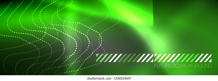 Glowing neon abstract lines, techno futuristic template, vector illustration