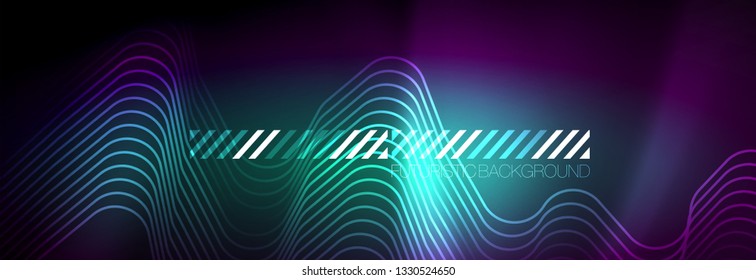 Líneas abstractas de neón brillante, plantilla tecno futurista, ilustración vectorial